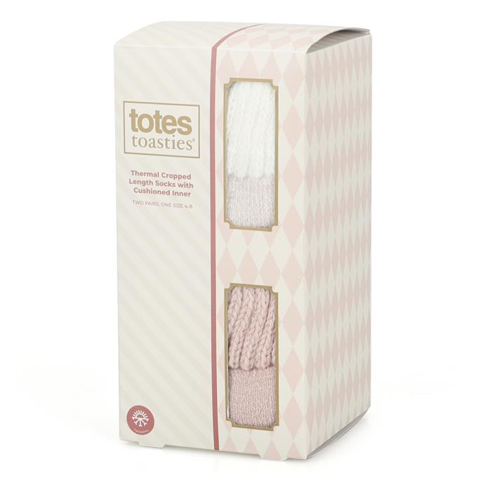 totes toasties® Ladies Thermal Crop Length Terry Socks (Twin Pack) Oat/Pink Extra Image 1